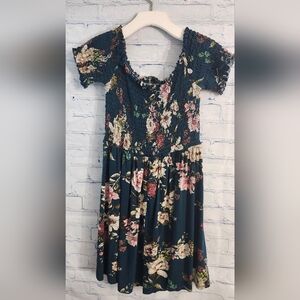 Xhilaration Womens Green Smocked Floral Dress Size Large